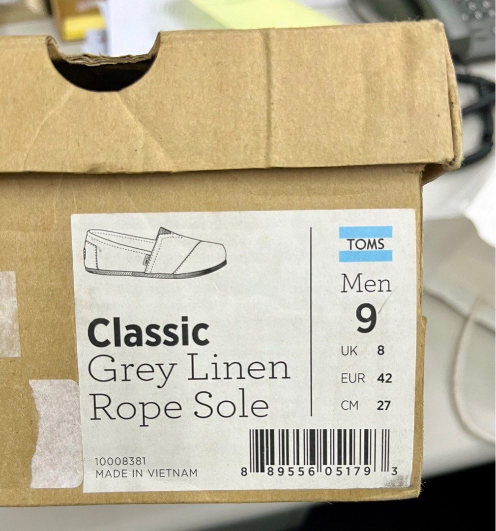 Selling Brand New Toms Mens Classic Gray Linen Rope Sole Size 9