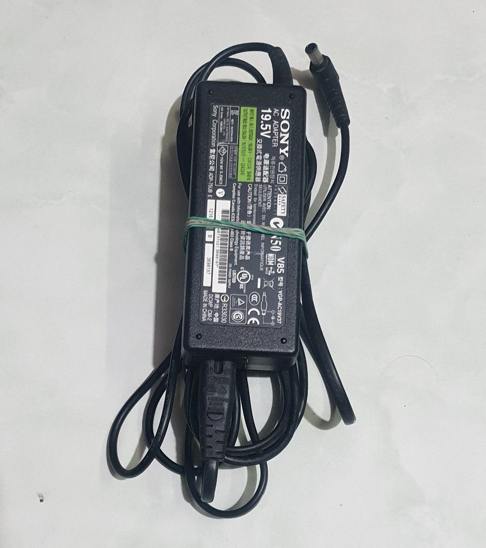 Sony vaio charger (Category: Chargers) located in Pasig City. Submitted by phgigapro (Listing ID 1289755151, Image 1). Description: Sony vaio laptop charger 19.5V 3.9A with power cable tested good working condition pick up or lalamove only Pasig.