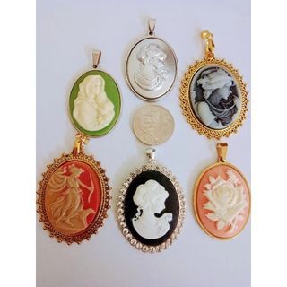 Take All 6 Wholesale Victorian Cameo Lady Stainless Pendants Reseller Lot