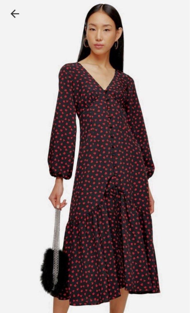 Topshop printed online button midi dress