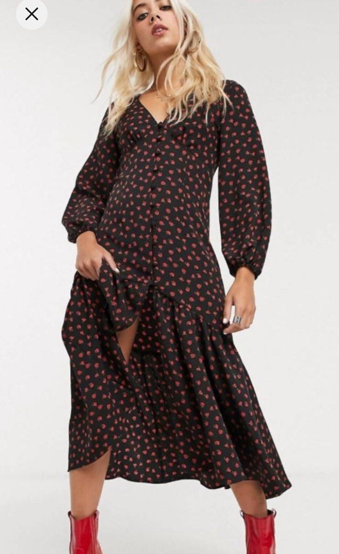 Printed button midi dress topshop cheap