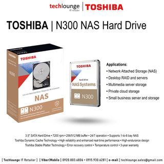 TOSHIBA N300 NAS HARD DRIVE - 3.5" SATA Hard Drive, 7200 rpm, 256/512 MB buffer, Supports 1-to-8 bay NAS, 3 Years Warranty