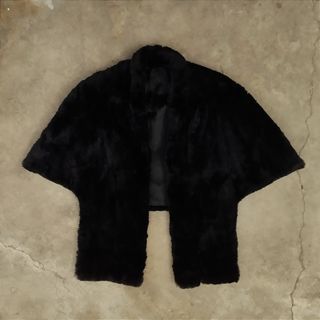 Vintage Black Fur Shawl/Cape  -Sheared  Muskrat/Beaver