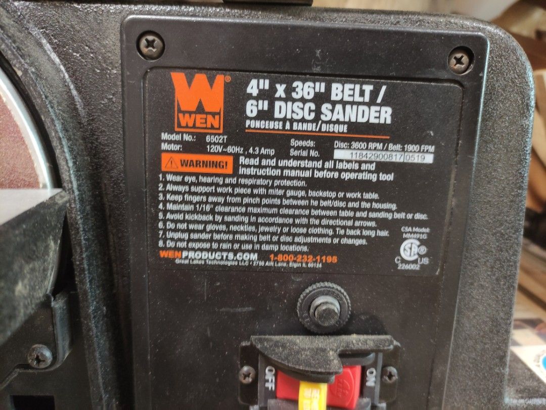 WEN 6502T Belt Disc Sander Cast Iron Base Furniture Home Living