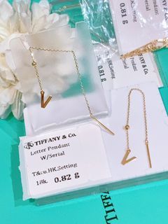 18k yg Tiffany initial earrings hk setting