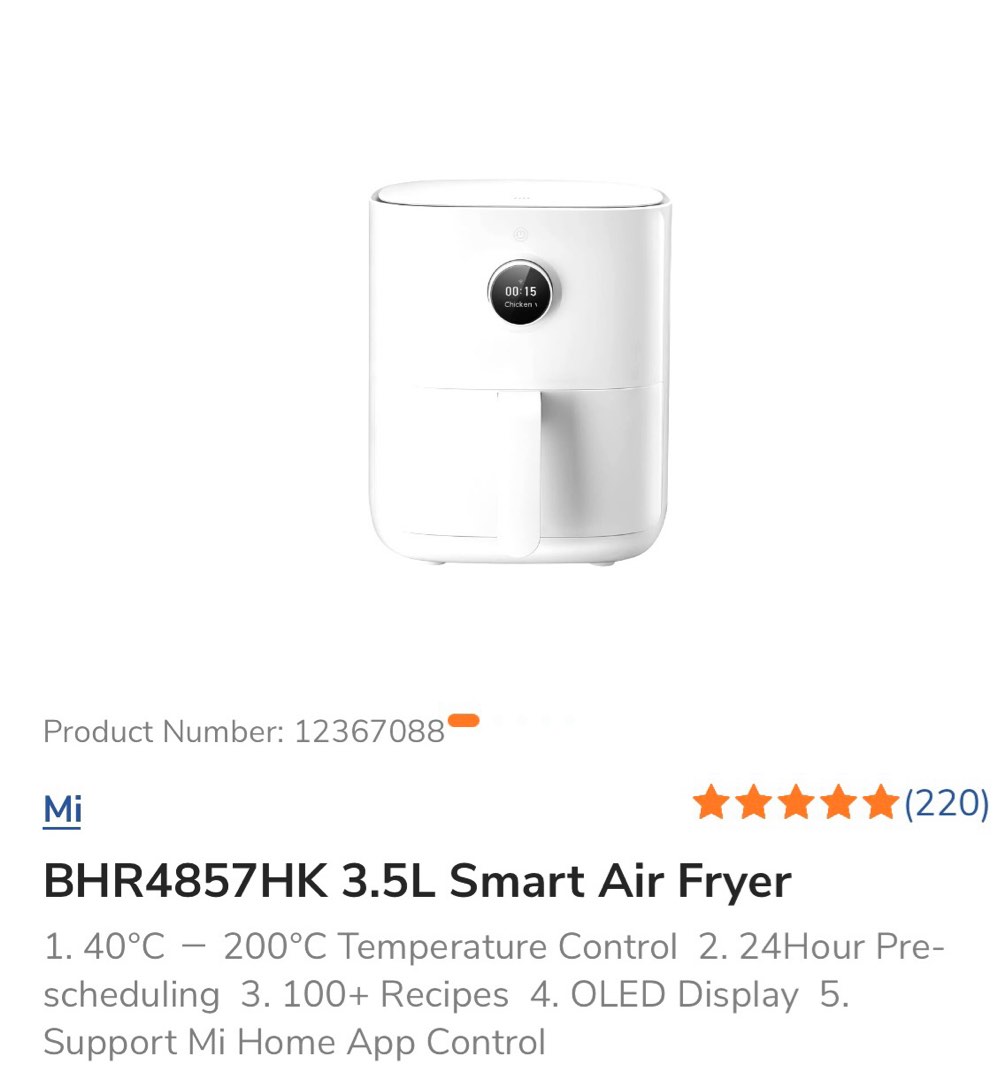 Brand New Xiaomi Smart Air Fryer 6 5L White 小米智能空氣炸鍋, 家庭電器, 廚房電器, 油炸鍋-  Carousell