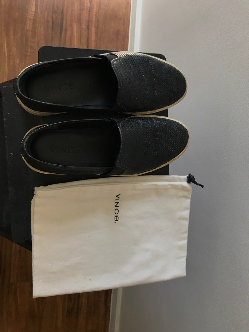 Vince black slip on shoes shop
