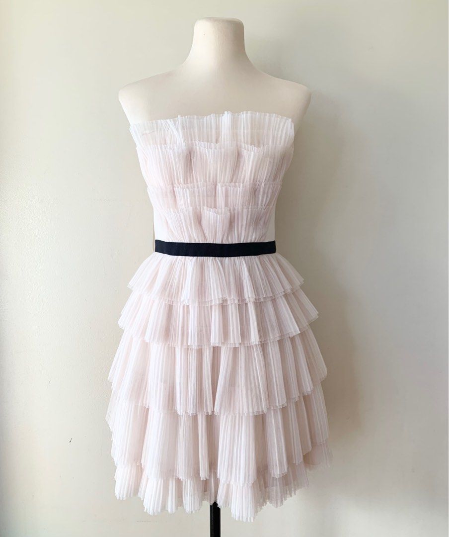 BCBGMAXAZRIA Rayna Strapless Pleated Tull Dress Nude Women s