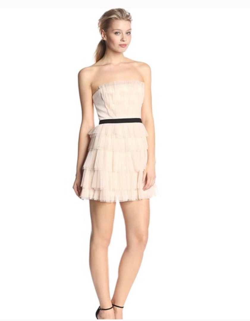 BCBGMAXAZRIA Rayna Strapless Pleated Tull Dress Nude Women s Fashion Dresses Sets Dresses on Carousell