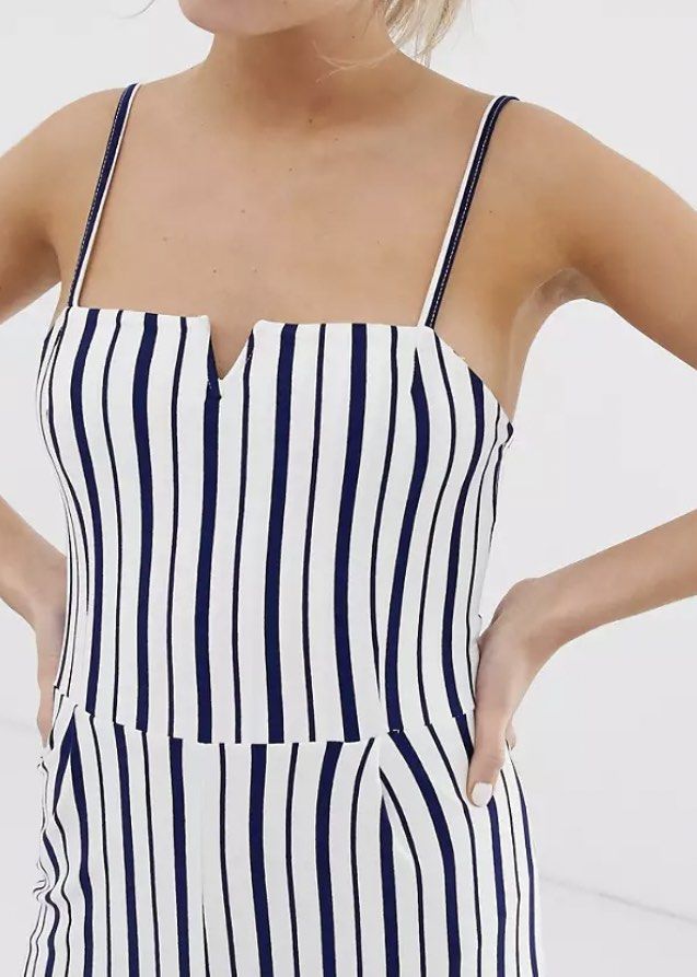 Bershka striped jumpsuit in white