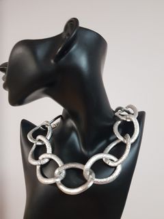Bold/ Chunky Sparkling Silver Oversized Chain Statement Necklace - A212