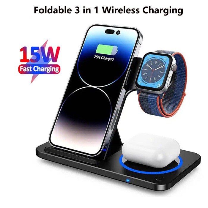 BRAND NEW IN STOCK FREE DELIVERY 3 in 1 Wireless Charger Stand 15W Fast Charger Magnetic Phone Holder For iPhone Watch Airpods Apple Series Mobile Phones Gadgets Mobile Gadget Accessories