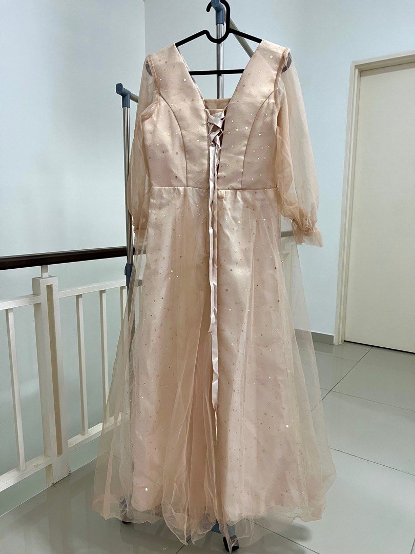 Champagne Pink Maxi Dress, Women's Fashion, Dresses & Sets, Evening Dresses  & Gowns on Carousell