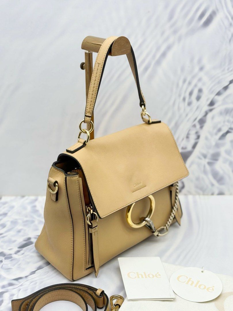 CHLOE FAYE DAY MEDIUM SHOULDER AND CROSSBODY BAG IN BEIGE CALFSKIN