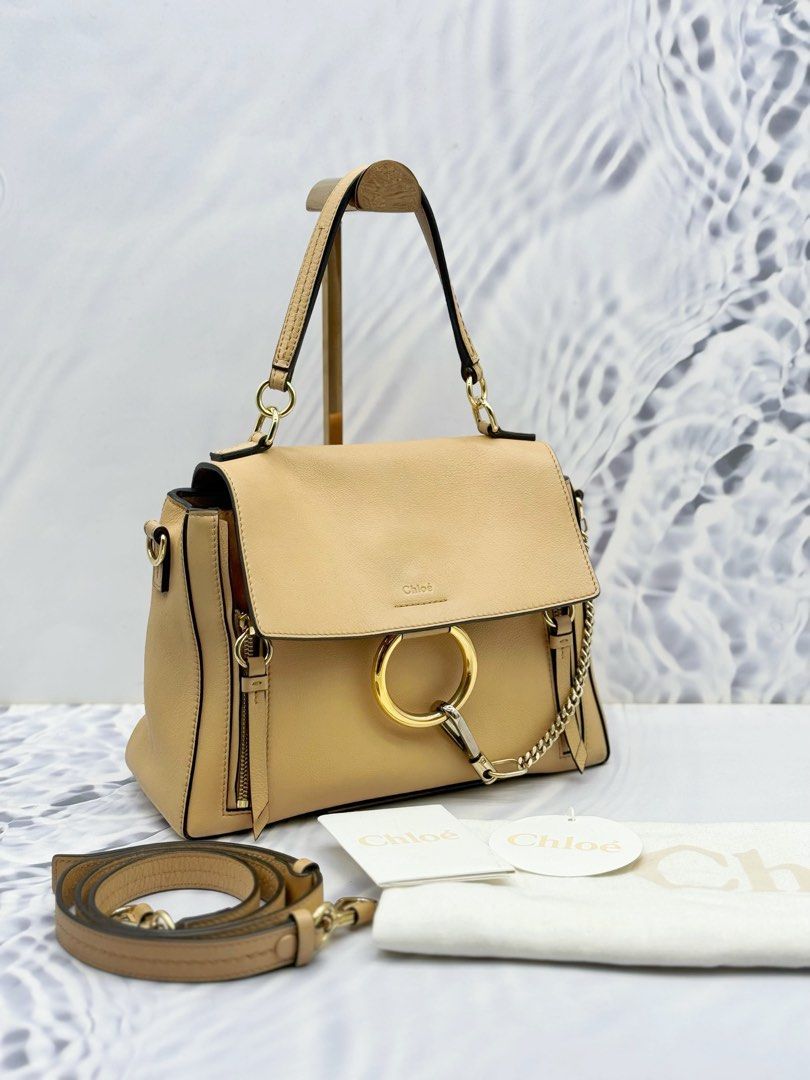 CHLOE FAYE DAY MEDIUM SHOULDER AND CROSSBODY BAG IN BEIGE CALFSKIN