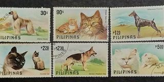 CTO Philippine Dog 🐕 and Cat 🐈 30 sentimo to 5 Piso old Stamps Unused 5 sets available