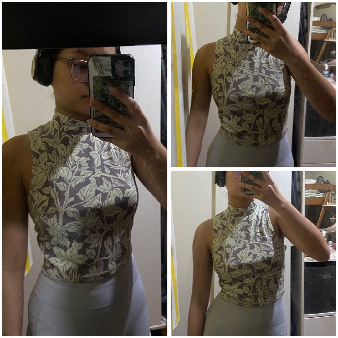 Floral sleeveless turtleneck top best sale