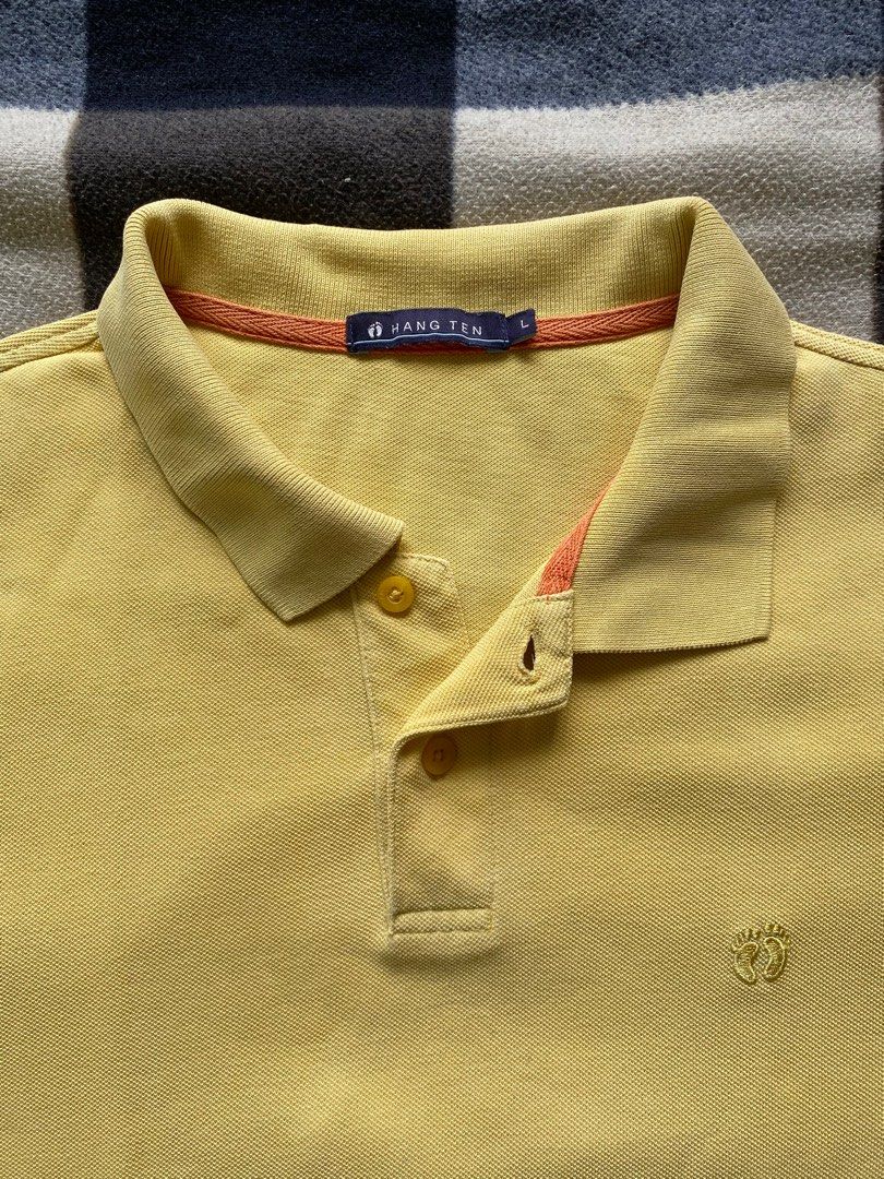 HANG TEN Yellow Polo shirt Large Men s Fashion Tops Sets Tshirts Polo Shirts on Carousell