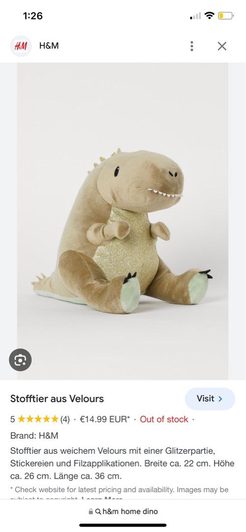H M home dinosaur plush toy soft toy Furniture Home Living