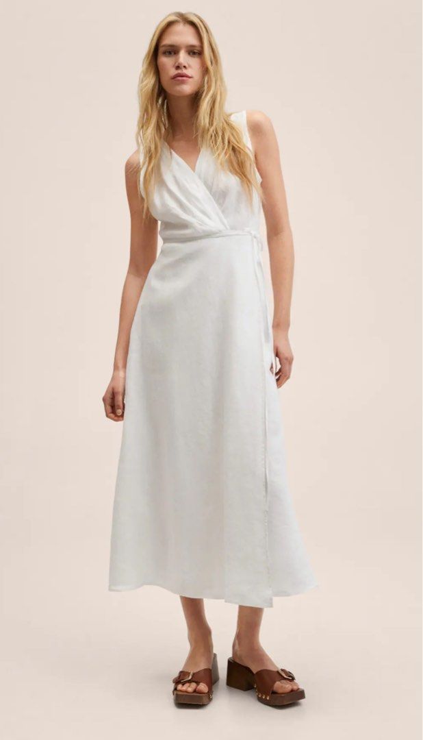 Mango 100% Linen Wrap Dress, Women's Fashion, Dresses & Sets, Dresses on  Carousell
