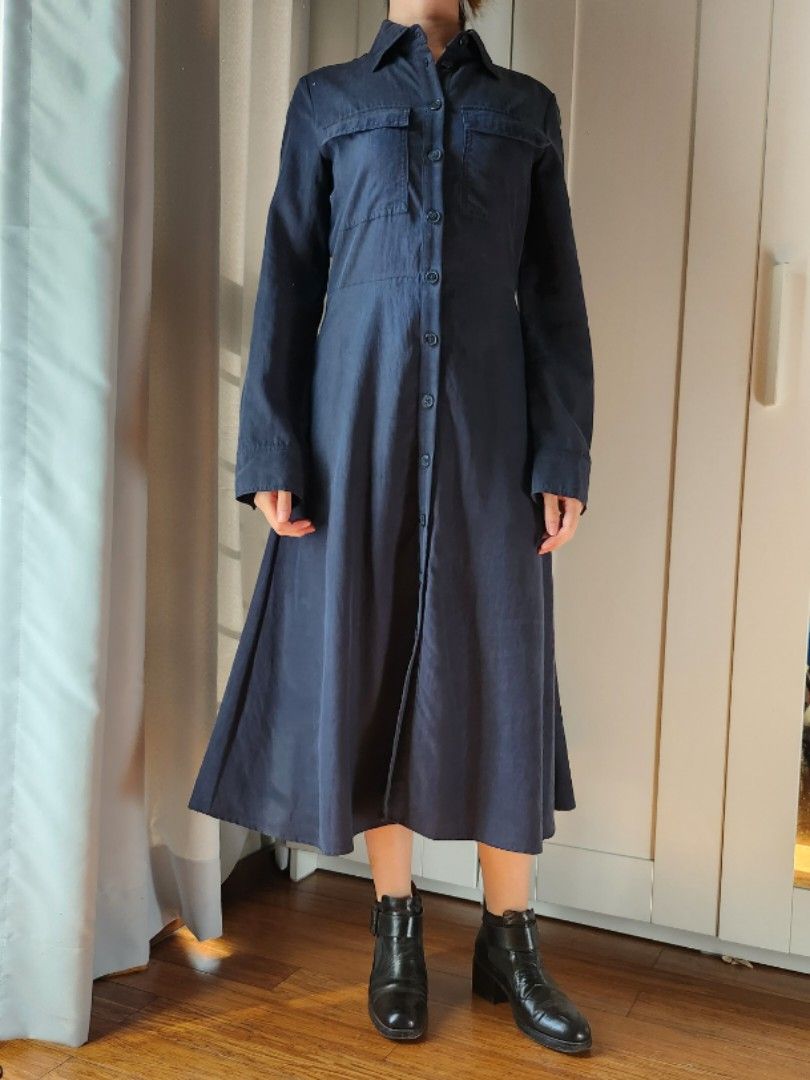 Mango Navy Tencel Shirtdress (Category: Dresses) located in Quezon City. Submitted by six_half (Listing ID 1290005740, Image 3). Description: Used once Soft and flowy fabric No pockets Unlined (not sheer) Pls. refer to the pics for measurements.