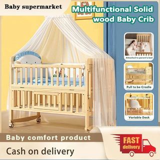 Multifunction Cradle Bed Wood Crib/ Solid Wood Crib for Baby with Mosquito Mattress (3in1 Baby Crib)