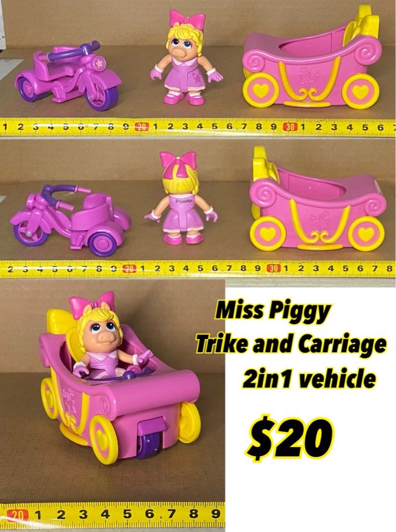 Muppet Babies Miss Piggy Trike Carriage 20 Fozzie s Trike N Train 18 6 Pack Playroom Figure Set 25 6 Piece Rocksplosion Figure Set 25
