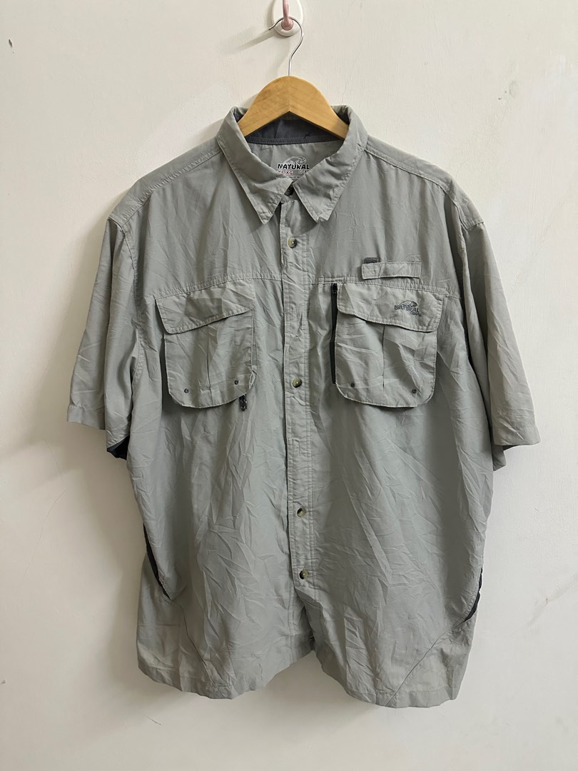 Natural Gear Men XL/XG Gray Fishing Mesh Lined Shirt Button Down