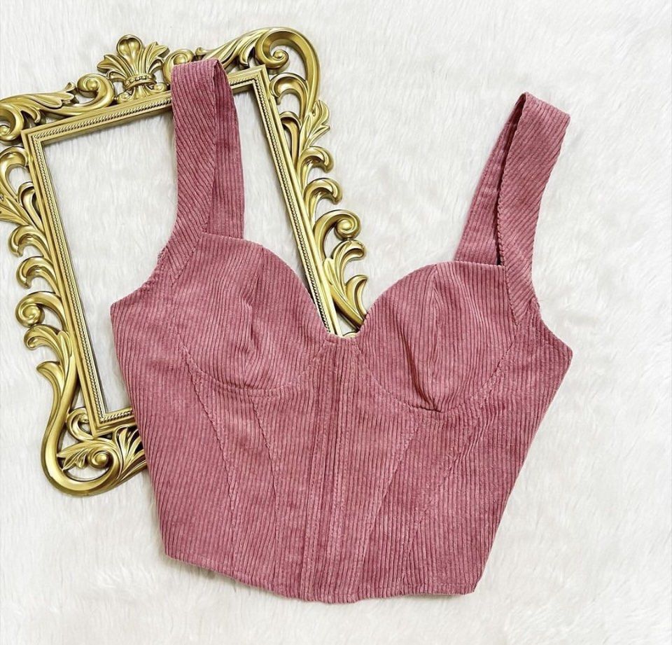 Pink Corduroy Top (Category: Sleeveless) located in Davao. Submitted by adastra.catalogue (Listing ID 1290051367, Image 3). Description: - Bought from IG shop - Never worn outside, only worn for try on - 10/10 condition - Best fits C cup and up (kinulangan sa blessings kaya decided to sell 😅).