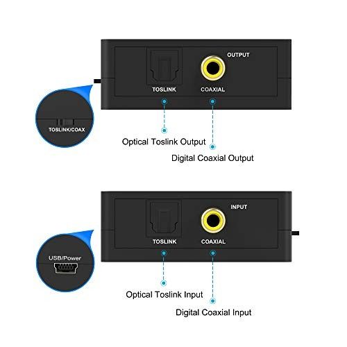 PORTTA 2 Way Digital Audio Converter Adapter SPDIF Toslink to Coaxial Toslink or Coaxial to Coax Optical Toslink Compatible with HD TV DVD Blu ray