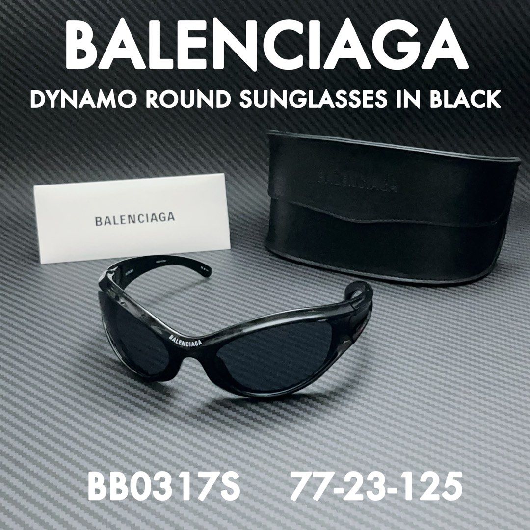 Ready Stock) Balenciaga Dynamo Round Sunglasses in Black BB0317S