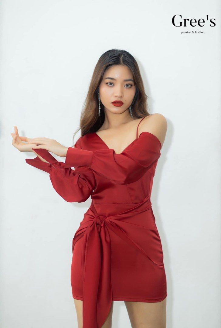 Red silk mini outlet dress