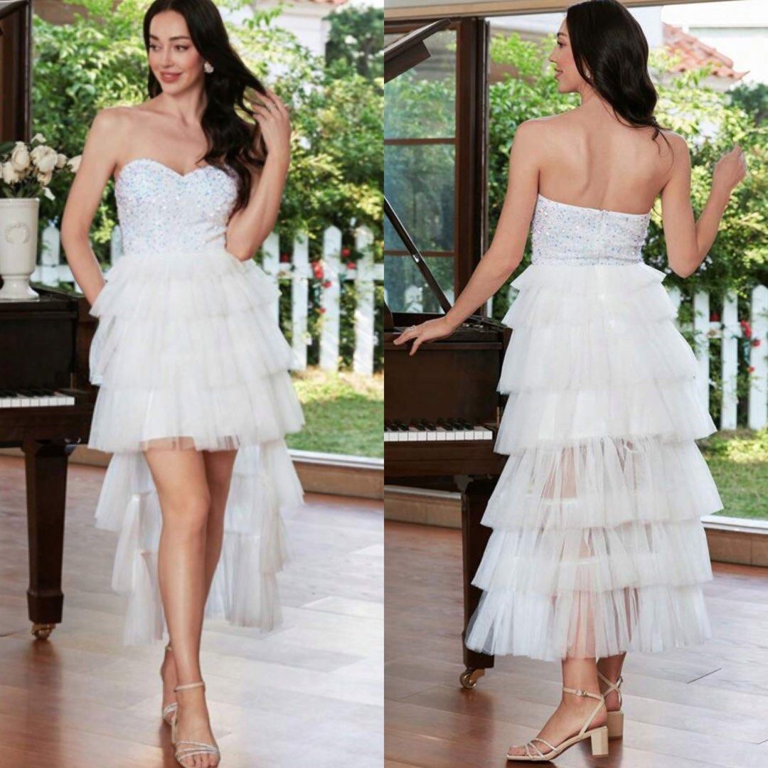 SHEIN Missord white layers tulle Contrast Sequin Mesh Overlay Tube