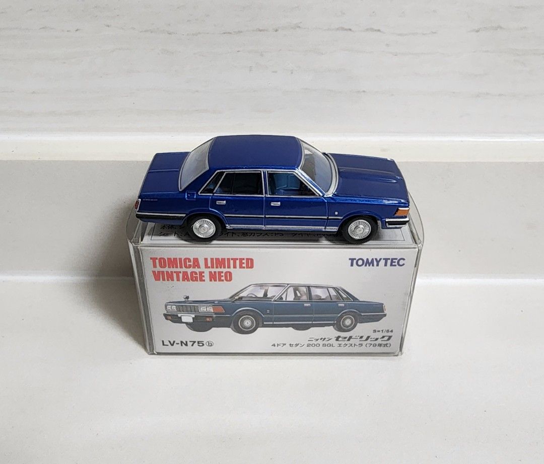 TOMYTEC Tomica Limited Vintage Neo TLVN LV-N75b Nissan Cedric 200 SGL 1979  4 Door Sedan Deep Blue, Hobbies & Toys, Toys & Games on Carousell
