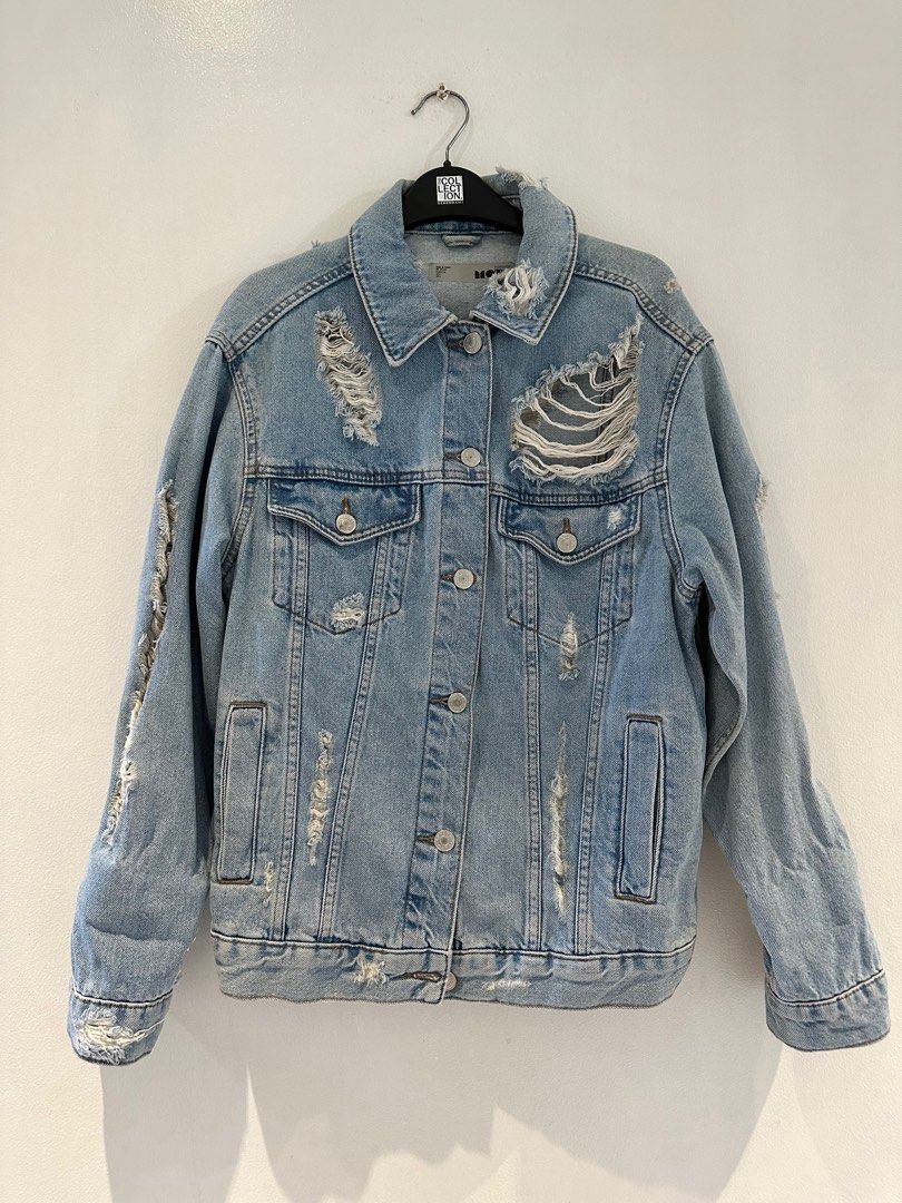Ripped denim jacket topshop on sale