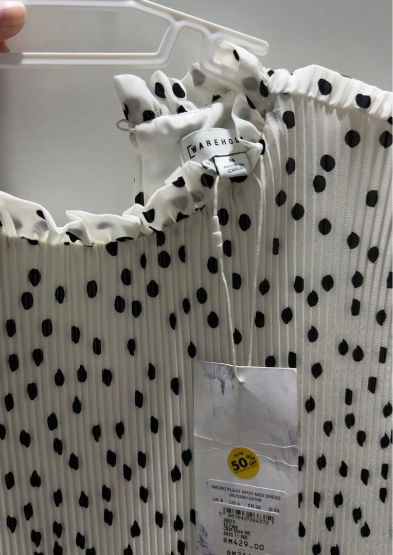 Warehouse Pleat Polka Dot Long Sleeve Dress Women s Fashion Dresses Sets Dresses on Carousell