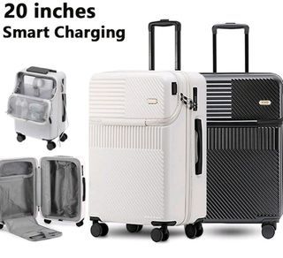 White Unused Handcarry Luggage With Gadget Compartment 360deg Wheels Hardcase With Security Lock Rubber Wheels Silent