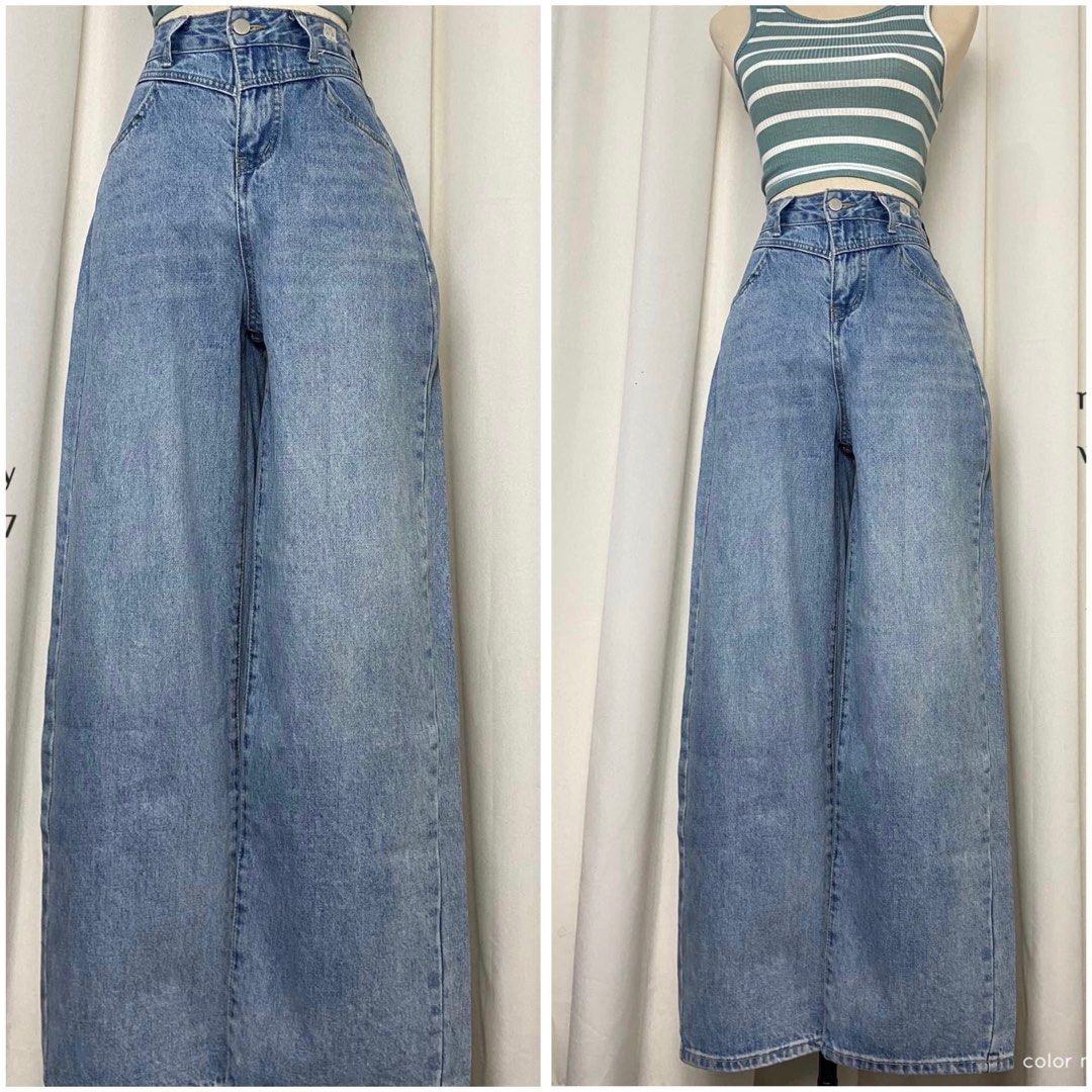 High Waisted Wide Leg Denim Pants (Category: Jeans) located in Antipolo. Submitted by cccccc_hehe (Listing ID 1289984618, Image 1). Description: Waist: 26-27 Length: 41 Too big on me (no when worn).