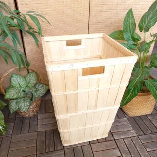 Wooden laundry basket trash bin organizer