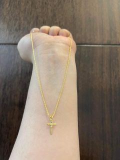 18k Saudi Gold Rope Chain Medium Cross Pendant 18 inches