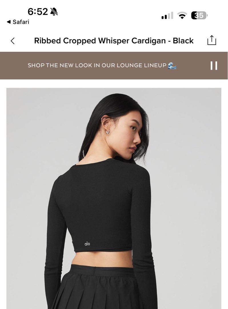 Ribbed Cropped Whisper Cardigan - Black