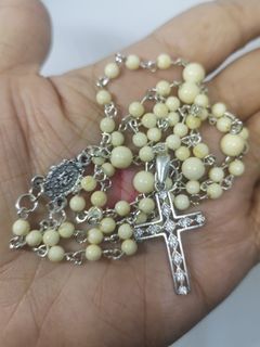 Antique beautiful elephant ivory beads and silver 925 Russian cross rosary