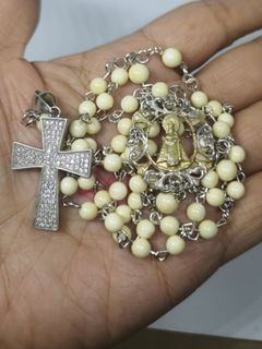 Antique beautiful elephant ivory with sto.Nino  centerpiece & silver Russian Diamond rosary