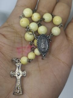Antique elephant ivory beads and silver 925 cross pocket rosary