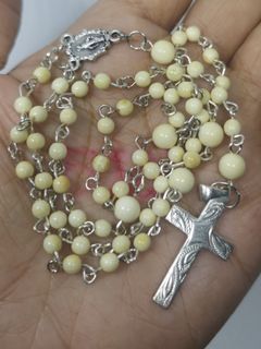 Antique elephant ivory beads and silver 925 cross rosary