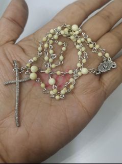 Antique elephant ivory beads and silver Russian Diamond cross rosary
