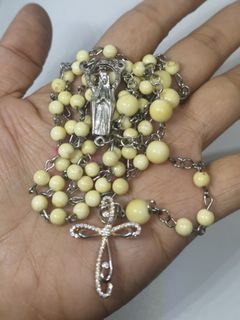 Antique elephant ivory beads and silver Russian Diamond rosary