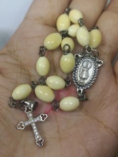 Antique elephant ivory beads with silver 925 cross pocket rosary