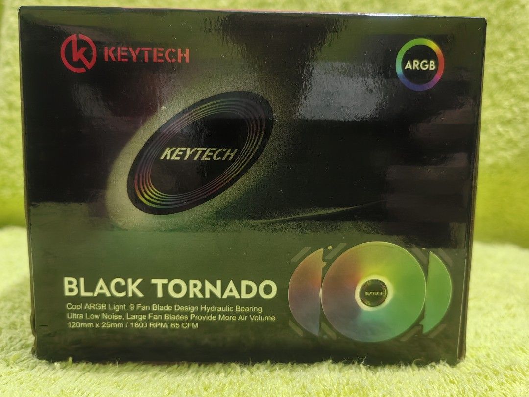 ARGB CPU COOLING FAN WITH REMOTE (Category: Computer Parts) located in Taguig. Submitted by j.pc_2022 (Listing ID 1290188113, Image 3). Description: BRANDNEW KEYTECH TORNADO 3PCS ARGB FAN WITH REMOTE.