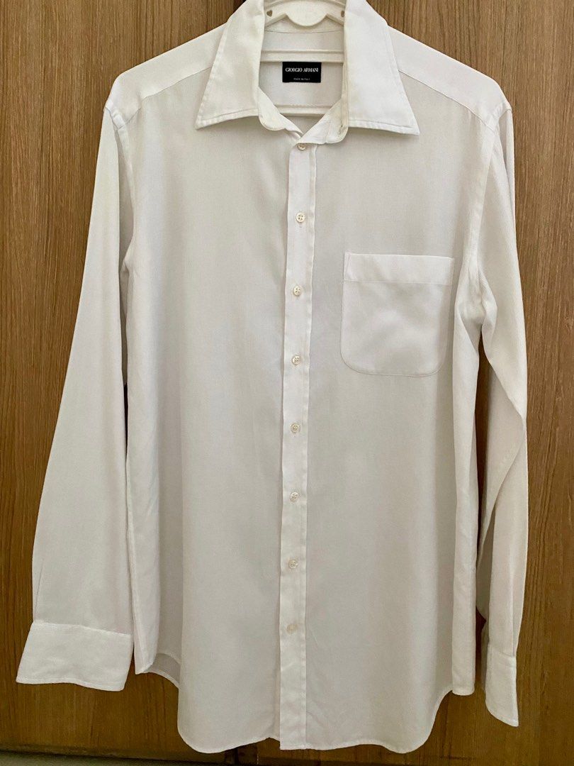 Armani White Long Sleeve Shirt Men s Fashion Tops Sets Formal
